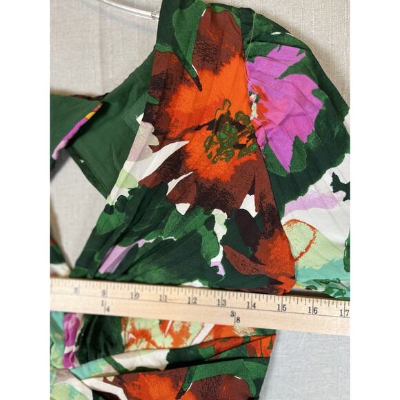 Anthropologie Size 6 Maeve Pleated Long Dress V Neck Green Floral Wedding Date - Picture 11 of 16